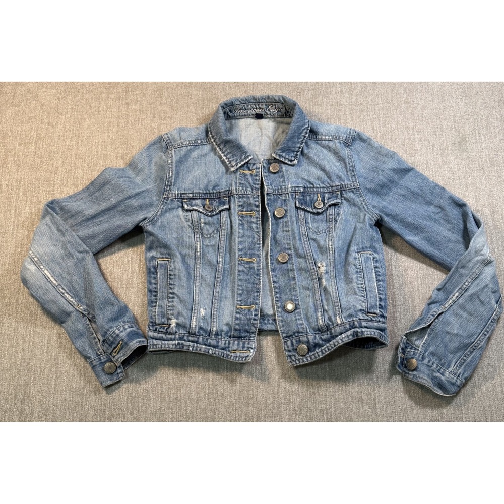 American Eagle Womens Jean Jacket Size M Medium Wash Y2K Grunge Core Cropped